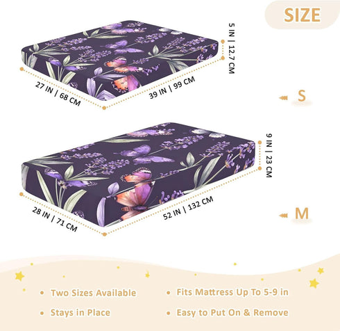 CZXW 52" 28" Butterflies and Lavender Flowers Crib Sheets Fitted x Natural Cotton Soft & Breathable for Baby Crib