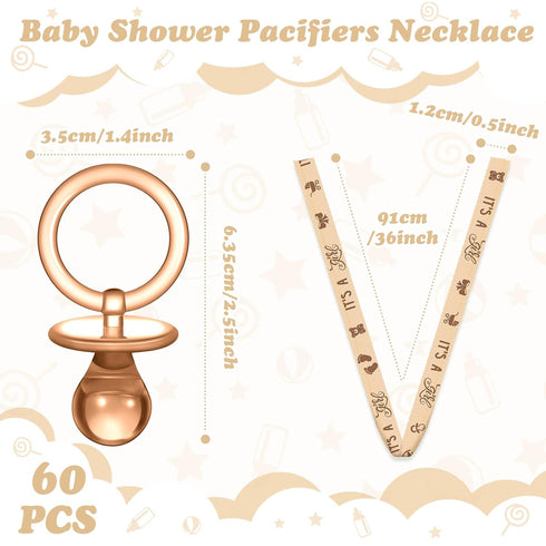 Junkin 60 Pieces Baby Shower Pacifiers Necklace, Acrylic Baby Pacifiers Party Favors, Pacifiers Charm for Baby Shower