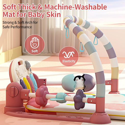 Tummy 5 Jovow Baby Gym with Musical Piano,Baby Play Mat Time Baby Activity Gym Mat with Infant Learning Sensory
