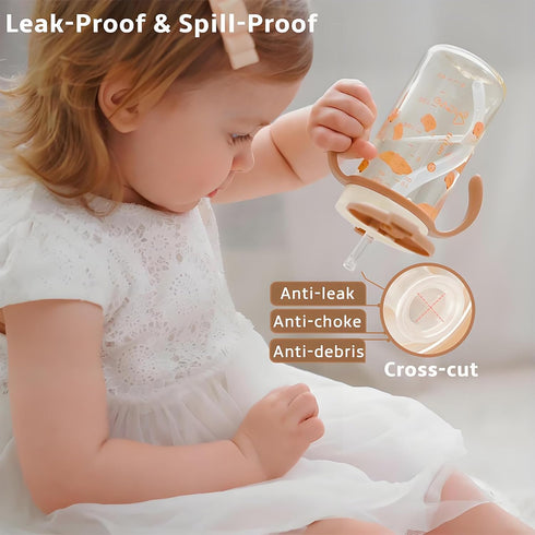 10 oz 1-3 Evorie Tritan Spill Proof Toddler Straw Sippy Cup, for Baby and Toddlers Years Old, No Spill Straw Water