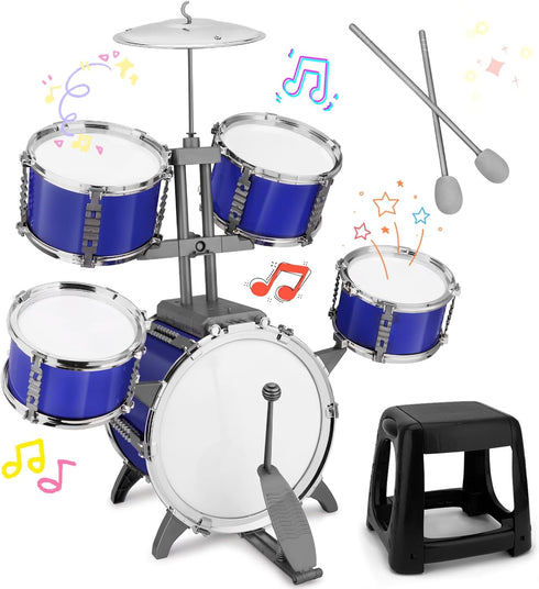 Upgraded Kids Drum Set for Toddlers 1-3, Plastic Musical Jazz Drum Instruments Kit for Birthday