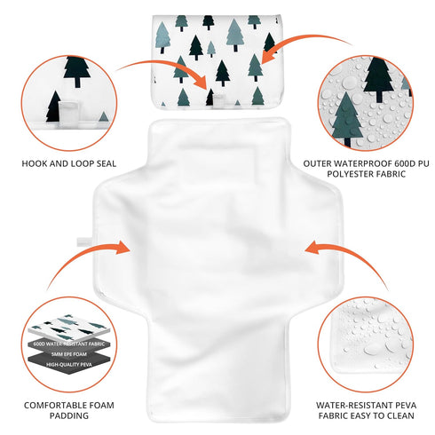 HusBuy Portable Changing Pad for Baby - Waterproof Travel Diaper Changing Mat with Built-in Pillow - Foldable