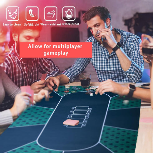 71" x 35" Poker Mat for Table - Smooth Water Repellent Surface, Nonslip Rubber Bottom, Green, Easy to Roll Up