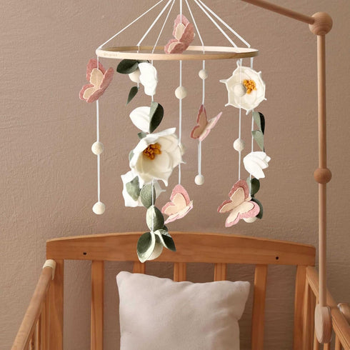 SWECOMZE Floral Baby Mobile Nursery Decor Felt Flowers Butterflies Baby Mobile for Crib Boys Girls Boho Style Neutral