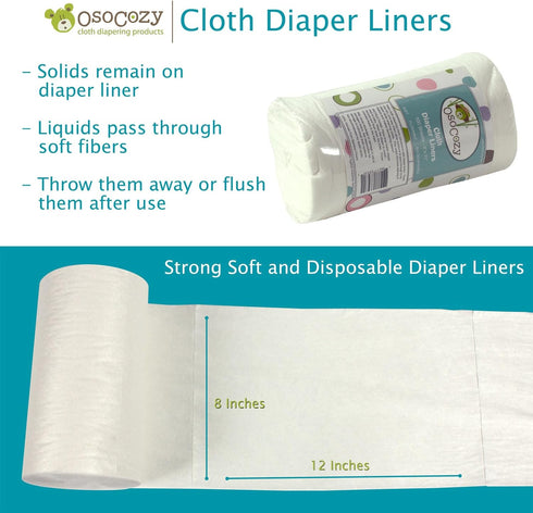 OsoCozy 3 Pack -100 -3 Flushable Diaper Liners - Makes Cloth Diapering Laundering Easier - Super Soft and Gentle on