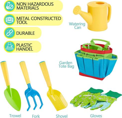 Set,6 Set FITNATE Green Kids Garden Tools PCS Garden Tools Including Watering Can, Shovel, Rake, Fork, Children