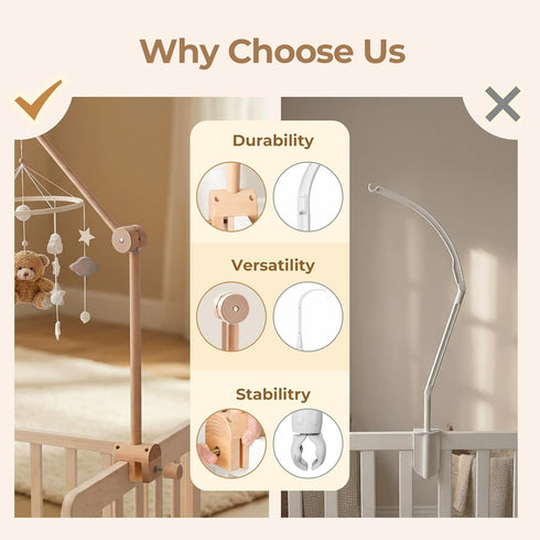 let's make Baby Crib Mobile Arm - Wooden Baby Mobile Crib Holder Height Adjustable for Hanging Baby Crib Attachment