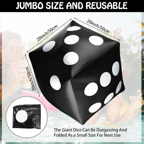 3 Pack Inflatable Dice, Jumbo Giant Inflatable Dice Toy for Indoor Outdoor Board Games, Pool Party Favor (Black, 20