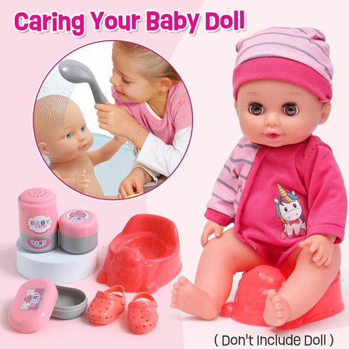 Playset, Backpack Set TUZT Baby Doll Accessories Baby Doll Care Toys with Changing Bag Feeding Doll Nappies Bottle