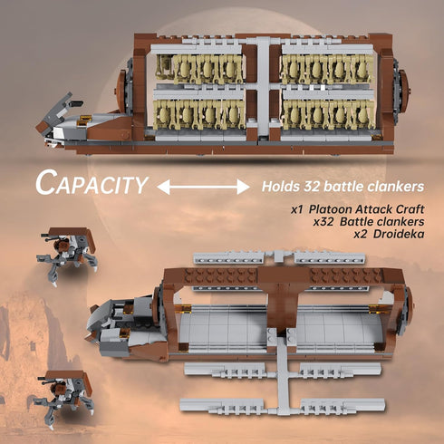 Battle Army Clone Platoon Attack Craft Building Kit, 32-Piece Troop Carrier with 2 Droidekas for Kids 6-12