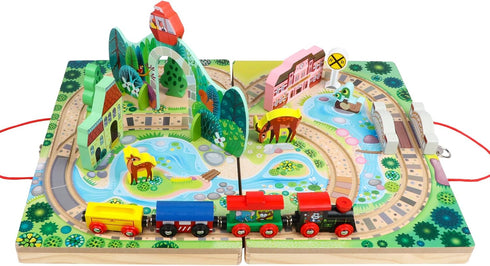 18 Set 3+, 4 Joqutoys Piece Train for Toddlers, Wooden Take-Along Tabletop Railroad for Kids Age Portable Durable Train