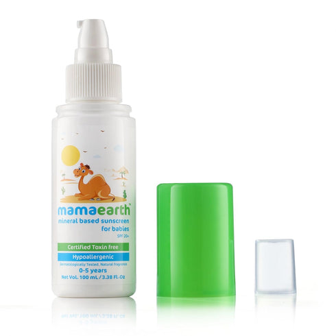 20+ 3.38 Oz/100 ml Mamaearth Mineral Based SPF Baby Sunscreen | Protects Against UV Rays & Soothes Skin | with Zinc