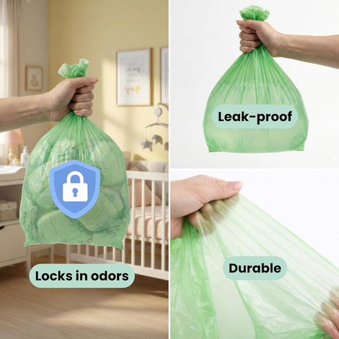 (90 Count) 3 Pack iTouchless Universal Diaper Pail & Trash Can Refill Bags - Heavy Duty & Tear-Resistant Nursery Liners