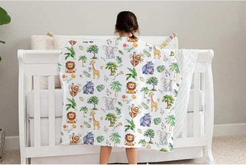 SqtmuHLuo 60x80inch Safari Jungle African Animals Baby Blanket for Boys Girls Neutral Giraffe Elephant Monkey Newborn