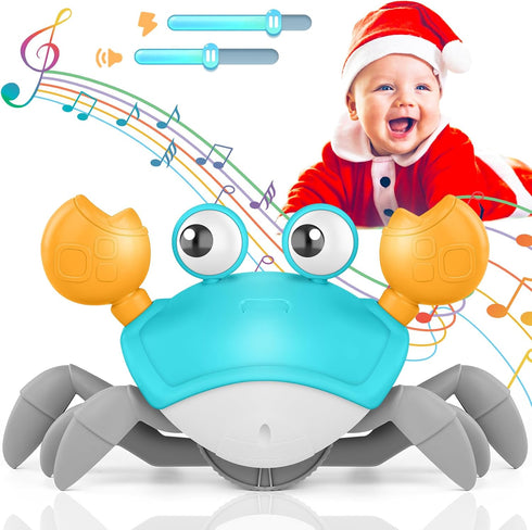 Crawling Crab Baby Toy - Light-Up Walking Dancing Moving Crab with Music & Obstacle Avoidance, Tummy Time Gifts for