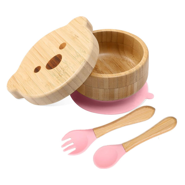 Baby Bowls with Lid - HBM Bamboo Suction Bowls for Baby and Spoon Set, 3PC Feeding Supplies for Toddlers, BPA Free