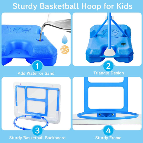 Kids Basketball Hoop Adjustable Height 3.5FT-6.2FT, Mini Indoor/Outdoor Game Gift for Boys & Girls (Blue)