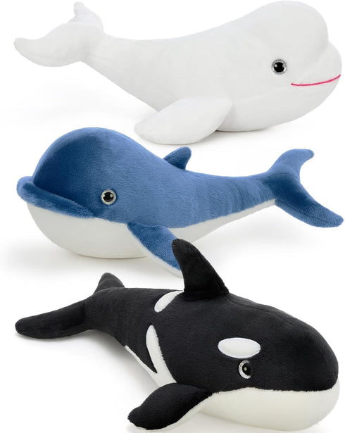Animal,3PCS Set,Orca Tezituor Whale Stuffed Whales Plush Toys Whale,Beluga Whale,Blue Whale,Gifts for Kids Boys Girls