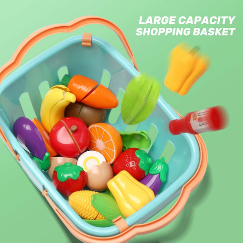 CUTE STONE Kitchen Toy with Cookware, Steam Pressure Pot, Electronic Induction Cooktop, Cut Play Food, Shopping Basket