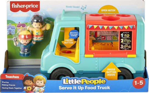 2 1+ Fisher-Price Little People Musical Toddler Toy Serve It Up Food Truck Vehicle with Figures for Pretend Play Ages