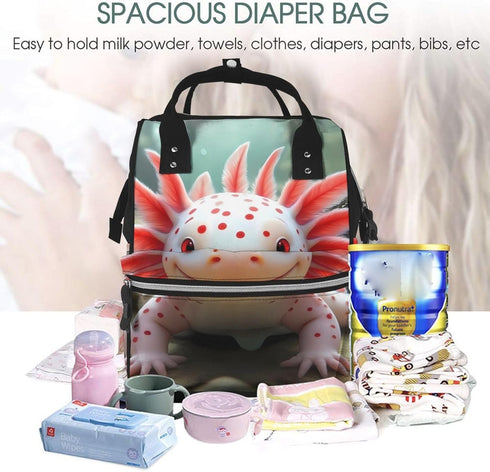Qewfoju Backpack Backpack Colorful Axolotl Underwater Print Diaper Bag Large Capacity Diaper Baby Changing Bags