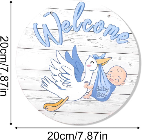 Penitue Baby Welcome Sign, Gender Reveal Wooden Hanging Hello World Wreath Newborn Name Birth Announcement Board