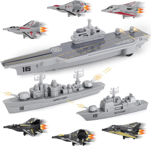 Model Military Naval Ship Aircraft Carrier Toy Play Set with Small Scale