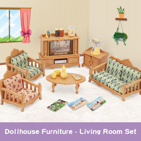 Dollhouse Furniture Set for Kids Toys, Miniature Doll House Accessories for Pretend Play, Boys Girls & Toddlers Age 3+