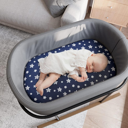 Set 4 Pack Bassinet Sheets for Baby Boy, Universal Fit for Oval, Hourglass and Rectangular Mattress, Navy
