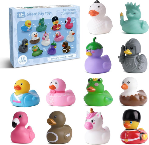 12 Rubber Ducks, Toddler Bath Toys, No-Hole Bathtub Toys for Baby Pool