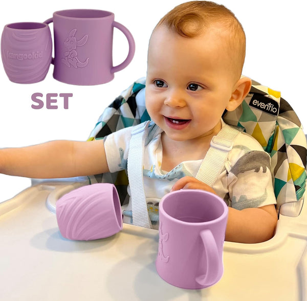 Open Cup Set for Baby | 2 Handled Tiny Cups for Toddlers | Transitional Silicone Cup for Baby Led Weaning | 6+ months