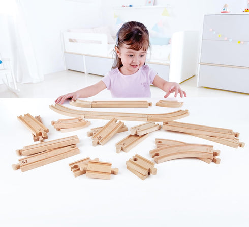 24 Pack| Hape Pcs Wooden Railway Super Expansion Rail Compatible with Other Wooden Tracks