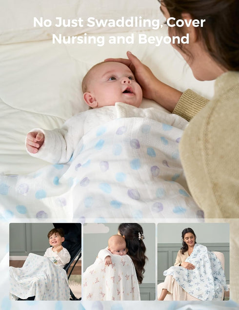 Momcozy 47"x47", Muslin Swaddle Blankets, Breathable and Skin-Friendly Receiving Blankets, Best Wishes Swaddle Blanket