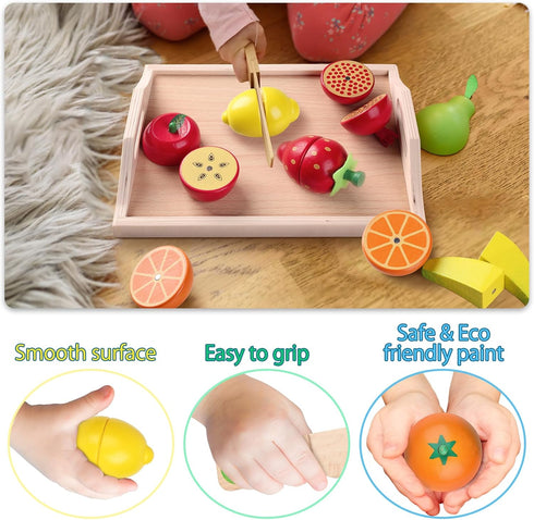 CARLORBO 2 Set Kitchen,9 Wooden Toys for Year Old - Pretend Play Food for Kids Play Cuttable Toy Fruit and Veg