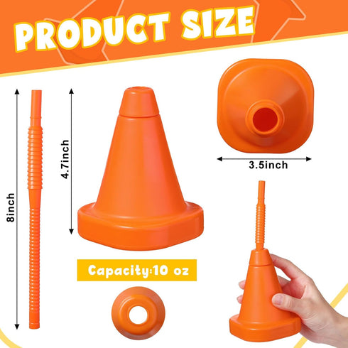 24 10 oz Set Gerrii PCS Construction Cone Cups with Straws Bulk - Reusable Traffic Cones Plastic Cups for Traffic Race