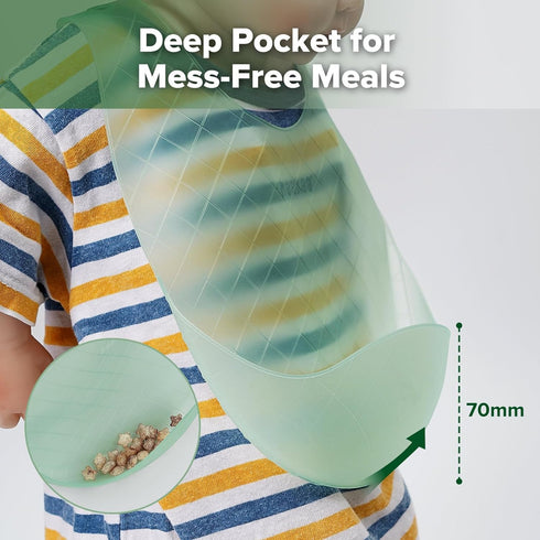 haakaa Lightweight Silicone Pocket Bib Ultra-Light & Foldable Travel Silicone Baby Bibs with Deep Food Catcher Pocket