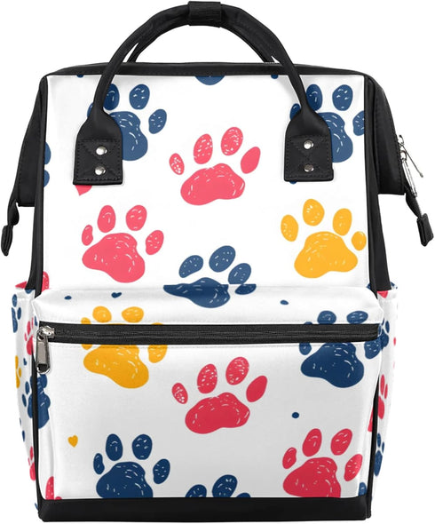 Hsnar Paw Print Colorful Waterproof Diaper Bag Backpack Large Capacity Baby Bag with