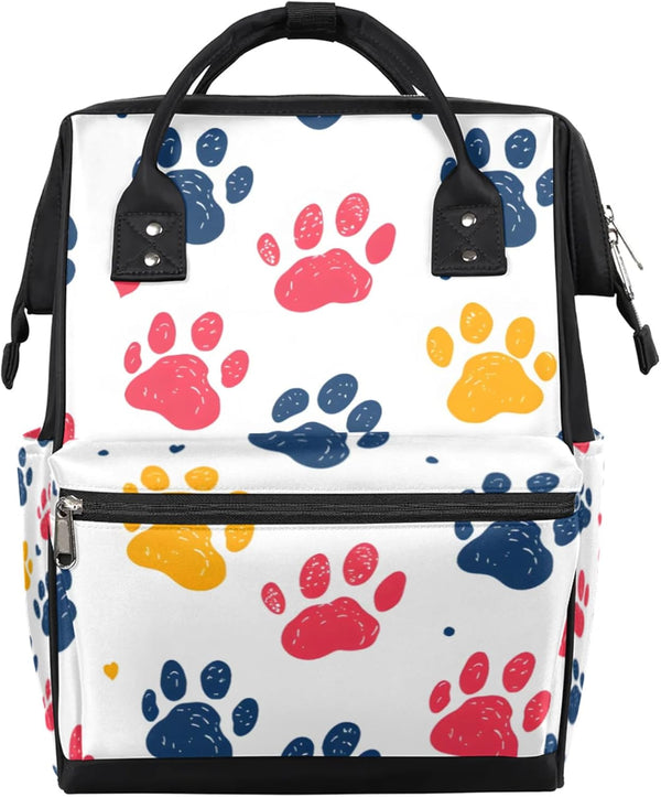 Hsnar Paw Print Colorful Waterproof Diaper Bag Backpack Large Capacity Baby Bag with