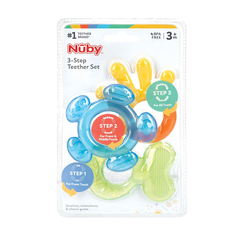 Set 3 Pack 3m+ Nuby Three Step Teether | | | Soft and Hard Teething Surfaces