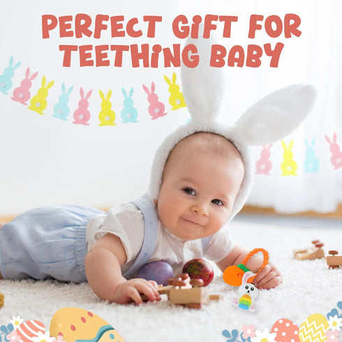 Easter Eggs Bunny Teething Toys, Easter Basket Essentials Stuffers, Silicone Easter Egg Baby Carrot Teether Toys, Baby