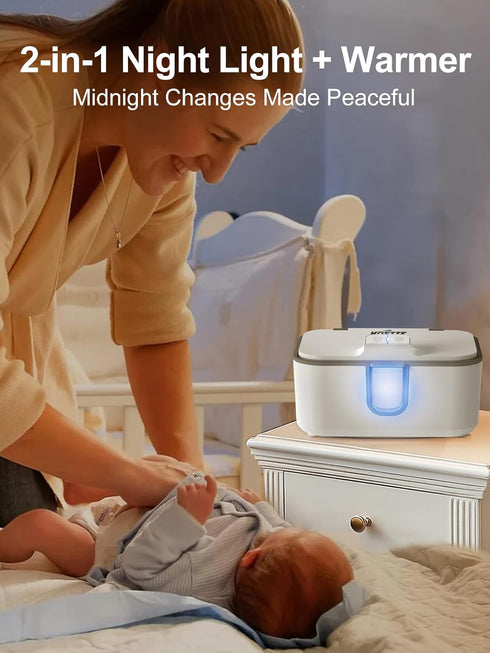 Baby Wipes Warmer, Larger Capacity Wipe Dispenser, Even Heating Diaper Wipe Warmer with Night Light, On/Off Switch