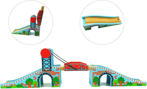 Wooden Train Lifting Bridge Accessory - Compatible with All Railway Tracks