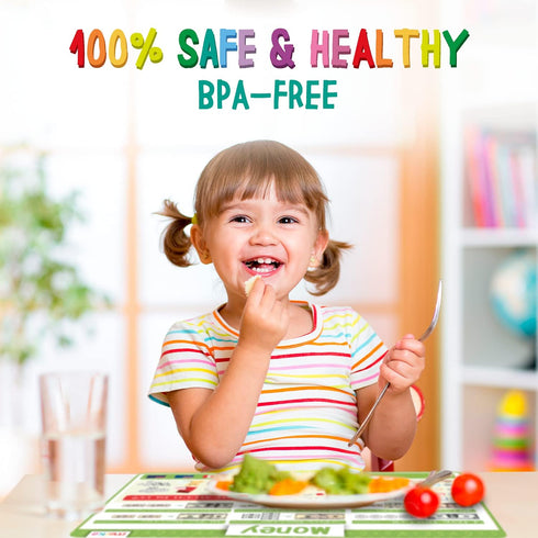 Merka Kids Placemat for Dining Table, 4 Pack Educational Placemats, Silicone Reusable & Wipeable