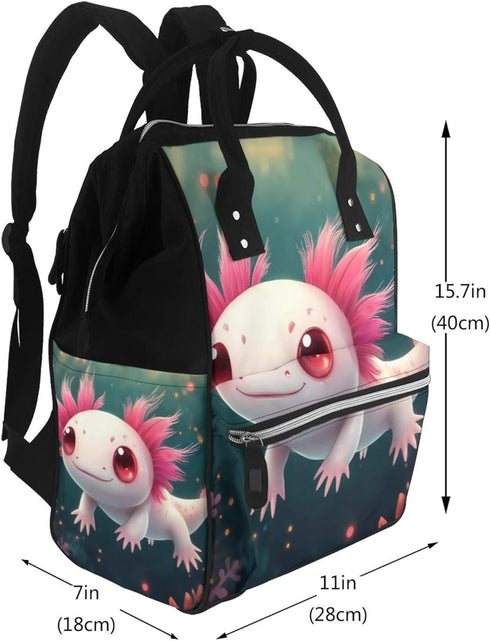 Qewfoju Backpack Backpack Whimsical Axolotl Fantasy Print Diaper Bag Large Capacity Diaper Baby Changing Bags