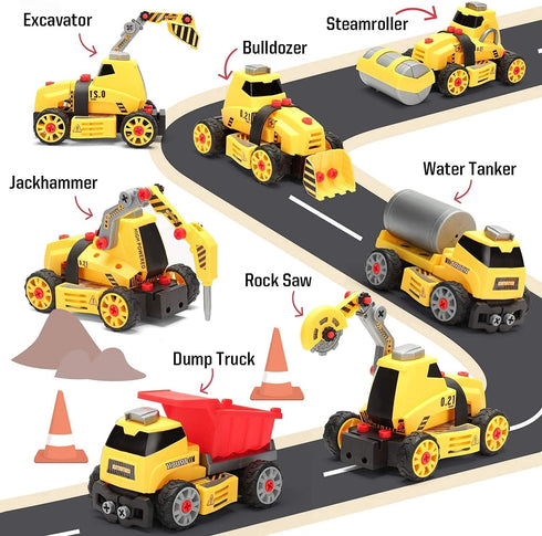 7-in-1 Set 38 MOBIUS Toys Take-Apart Truck Construction STEM Building Toy w/Drill, Lights & Sounds Buildable Dump