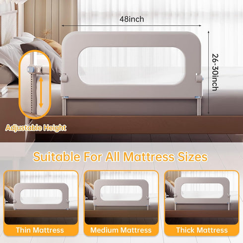 48in Baby Bed Guard Rail for Toddler - Adjustable Heights, Swing Down Bedrail, Extra Tall Child Safety Side Railing