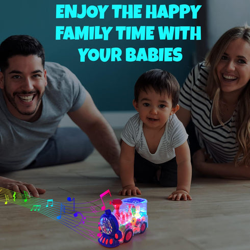 Transparent Train Toy - Interactive Electric Music Train with LED Light for Tummy Time Crawling Baby Toys