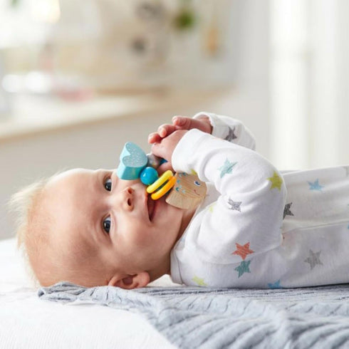 HABA Rattlefish Wooden Baby Rattle and Teething Toy, Teething Toys for 6-12 Months, Made in Germany