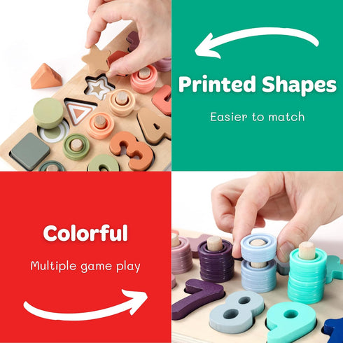 Toddler Montessori Toys for Number, Counting, Math, Stacking Fun for 1 Year Old Boy Gifts (Macaron)
