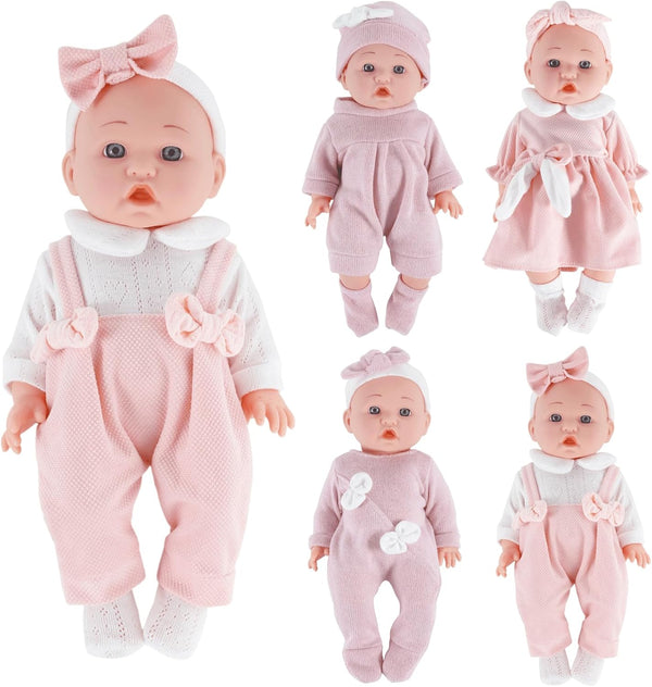 FADALEA 12 inch Doll Clothes and Accessories with Headband Hat Socks 4-Packs for